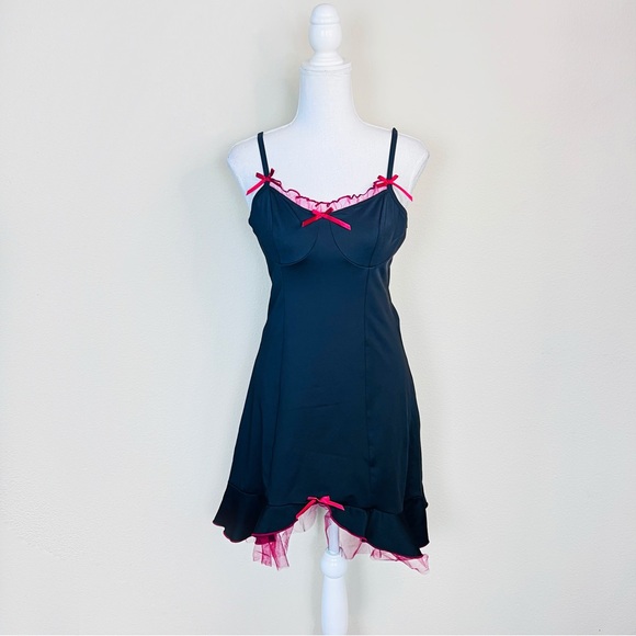 Black & Red Lace Bustier Bow High Low Gothic Cami Tank Dress - Picture 10 of 12